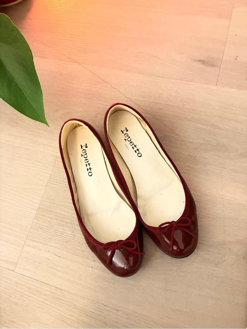 Repetto Burgundy Patent Leather Camille Flats, Heeled Ballet Flat (EU 37)